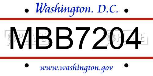 MBB7204 District Of Columbia License Plate