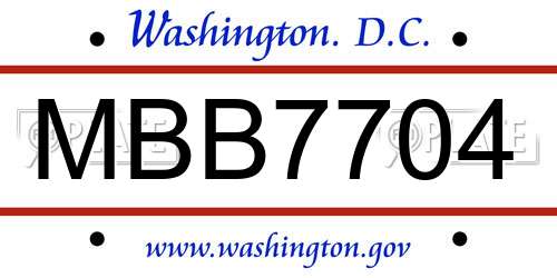 MBB7704 District Of Columbia License Plate