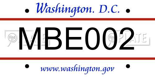 MBE002 District Of Columbia License Plate