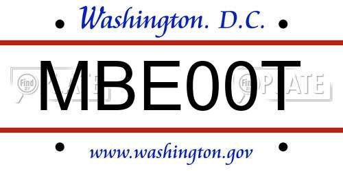 MBE00T District Of Columbia License Plate