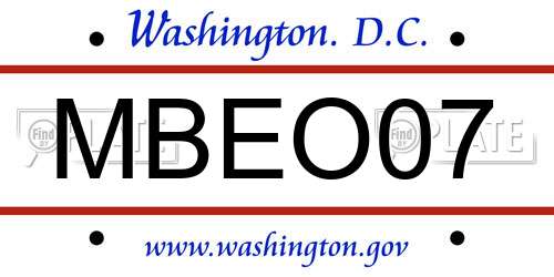 MBEO07 District Of Columbia License Plate