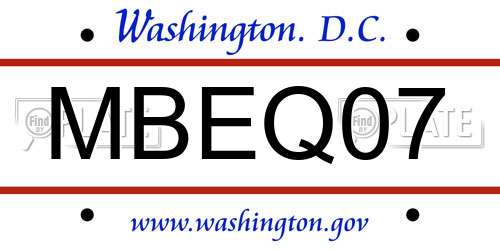 MBEQ07 District Of Columbia License Plate