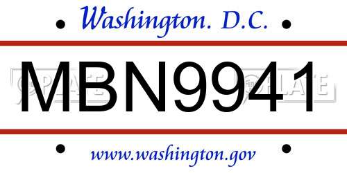MBN9941 District Of Columbia License Plate