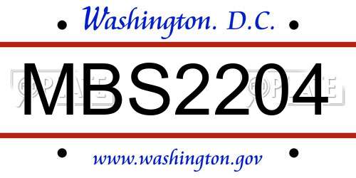 MBS2204 District Of Columbia License Plate