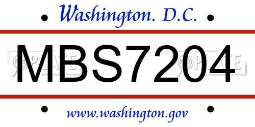 MBS7204 District Of Columbia License Plate