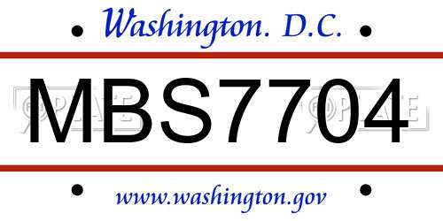 MBS7704 District Of Columbia License Plate