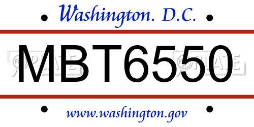 MBT6550 District Of Columbia License Plate