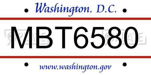 MBT6580 District Of Columbia License Plate