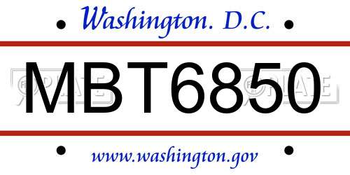 MBT6850 District Of Columbia License Plate