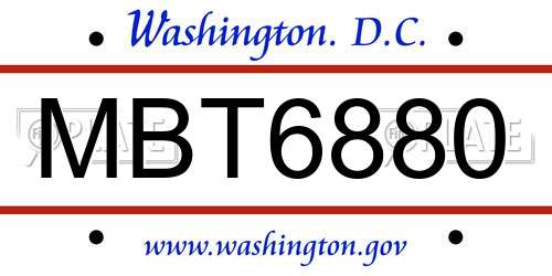 MBT6880 District Of Columbia License Plate