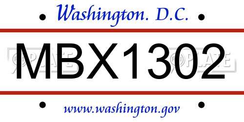 MBX1302 District Of Columbia License Plate