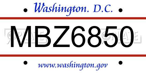 MBZ6850 District Of Columbia License Plate