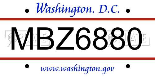 MBZ6880 District Of Columbia License Plate