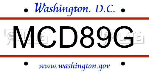 MCD89G District Of Columbia License Plate