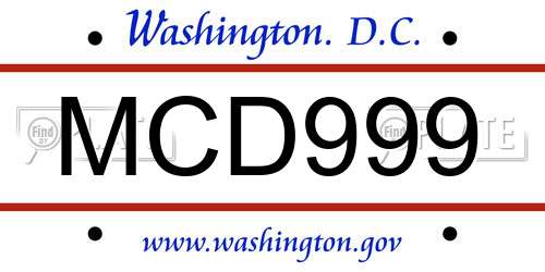 MCD999 District Of Columbia License Plate