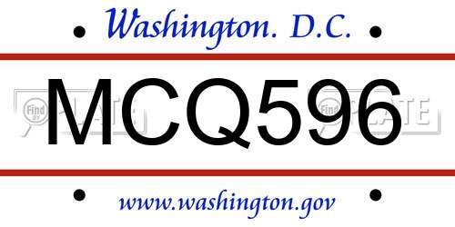 MCQ596 District Of Columbia License Plate