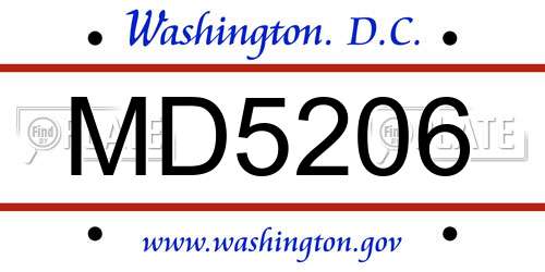 MD5206 District Of Columbia License Plate