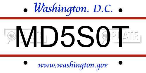 MD5S0T District Of Columbia License Plate
