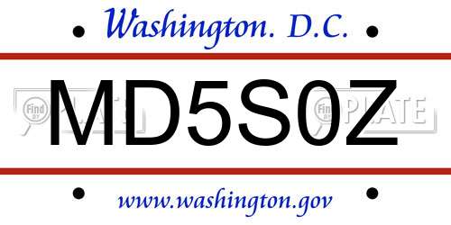 MD5S0Z District Of Columbia License Plate