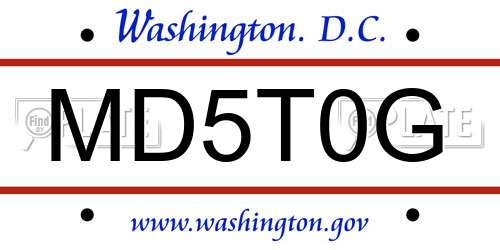 MD5T0G District Of Columbia License Plate
