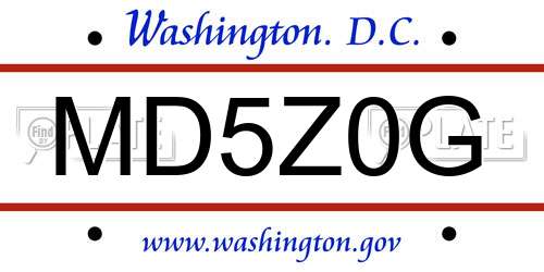 MD5Z0G District Of Columbia License Plate