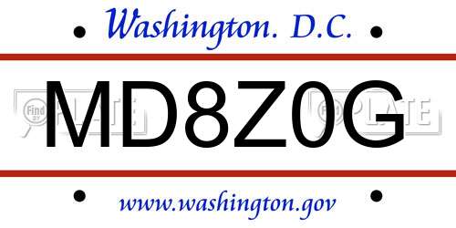 MD8Z0G District Of Columbia License Plate