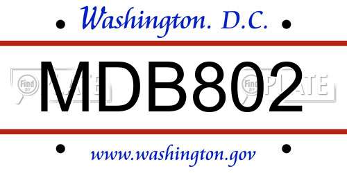 MDB802 District Of Columbia License Plate