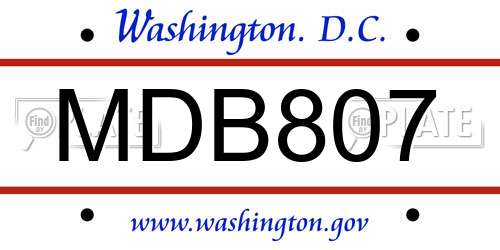 MDB807 District Of Columbia License Plate