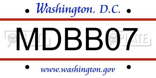 MDBB07 District Of Columbia License Plate