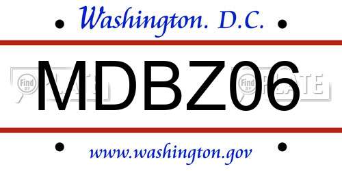 MDBZ06 District Of Columbia License Plate