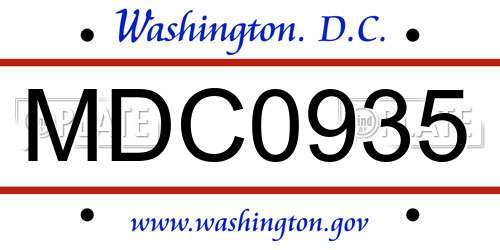 MDC0935 District Of Columbia License Plate
