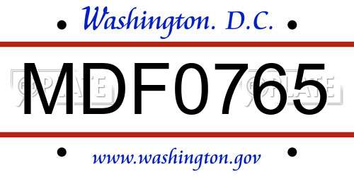 MDF0765 District Of Columbia License Plate