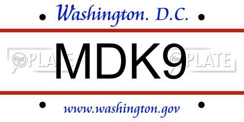 MDK9 District Of Columbia License Plate