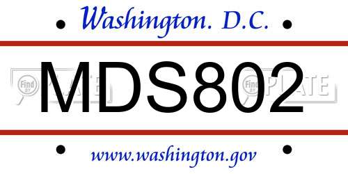 MDS802 District Of Columbia License Plate