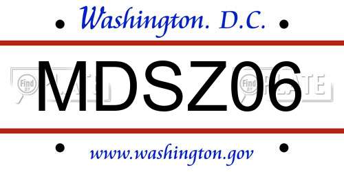 MDSZ06 District Of Columbia License Plate