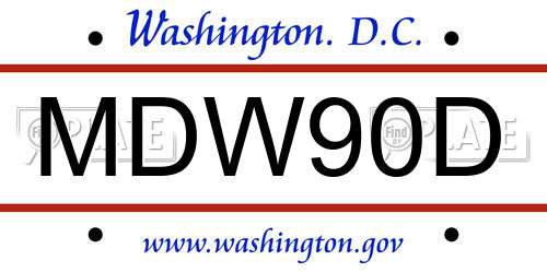 MDW90D District Of Columbia License Plate
