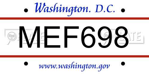 MEF698 District Of Columbia License Plate