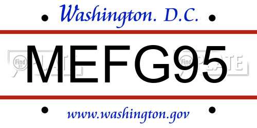 MEFG95 District Of Columbia License Plate