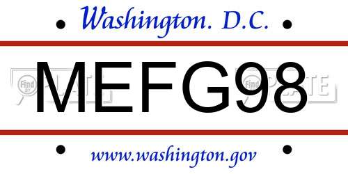 MEFG98 District Of Columbia License Plate