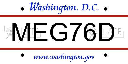 MEG76D District Of Columbia License Plate