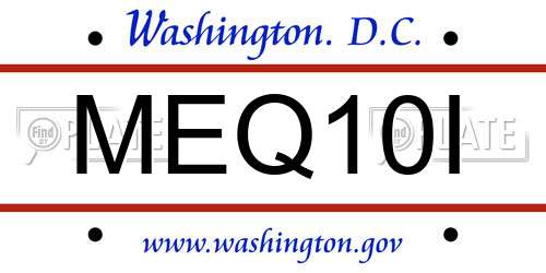 MEQ10I District Of Columbia License Plate