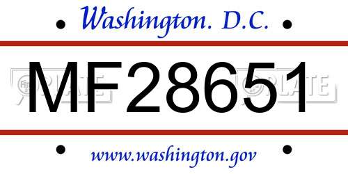 MF28651 District Of Columbia License Plate