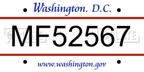 MF52567 District Of Columbia License Plate