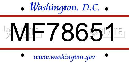 MF78651 District Of Columbia License Plate