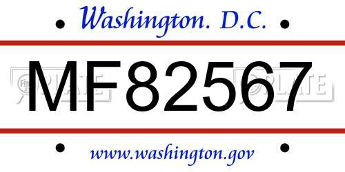 MF82567 District Of Columbia License Plate