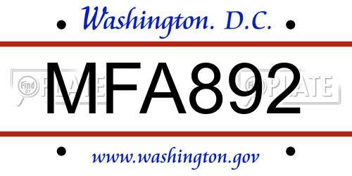 MFA892 District Of Columbia License Plate