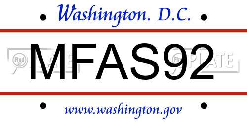 MFAS92 District Of Columbia License Plate