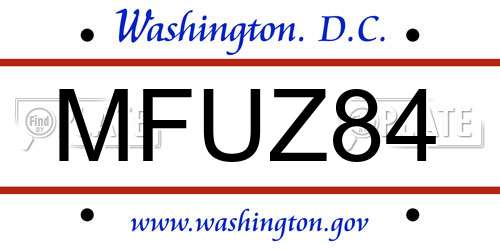 MFUZ84 District Of Columbia License Plate