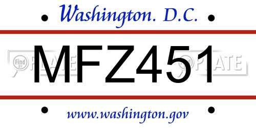 MFZ451 District Of Columbia License Plate