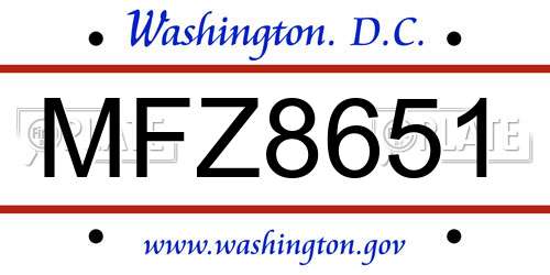 MFZ8651 District Of Columbia License Plate